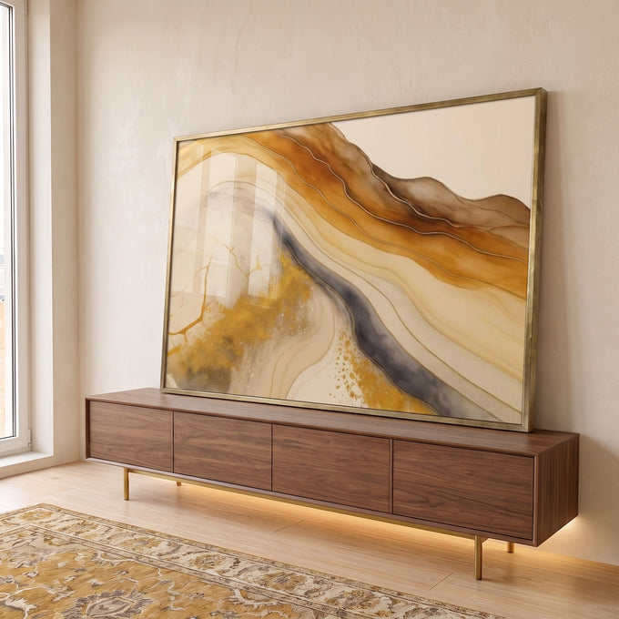 Quadro Decorativo Abstração com Harmonia e Estilo em ambiente decorado - quadros decorativos para sala