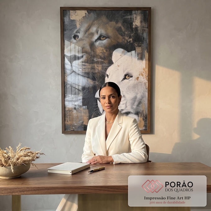 Quadro Decorativo Leões Estilizados Modernos em escritorio moderno - quadros decorativos para sala