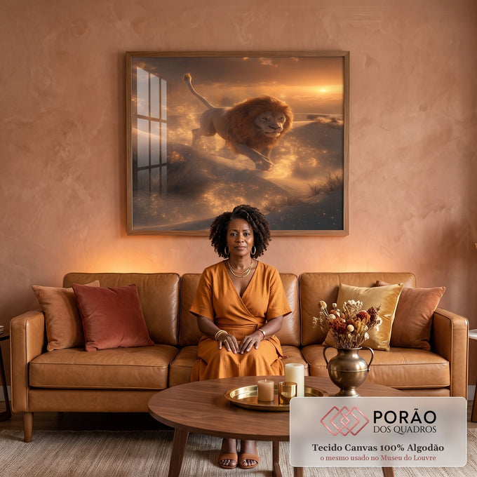 Quadro Decorativo Leão Majestoso e Poderoso em sala de estar moderna - quadros decorativos para sala