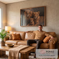 Majestade em Quadro Decorativo de Leões em sala de estar moderna - quadros decorativos para sala
