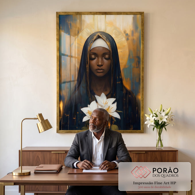 Quadro Decorativo A Paz De Nossa Senhora de Aparecida em escritorio moderno - quadros decorativos para sala
