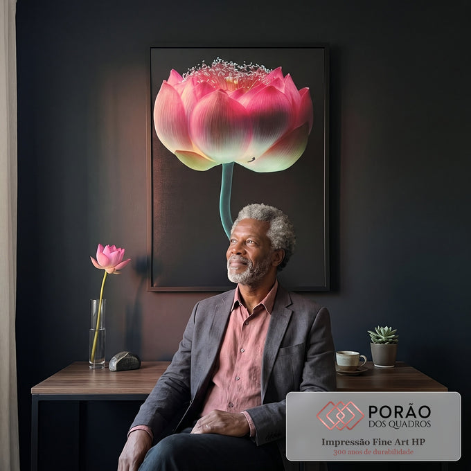Quadro Decorativo Lótus Rosa Serenidade em escritorio moderno - quadros decorativos para sala