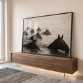 Quadro Decorativo Cavalos no rio em ambiente decorado - quadros decorativos para sala