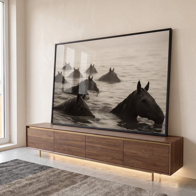 Quadro Decorativo Cavalos no rio em ambiente decorado - quadros decorativos para sala