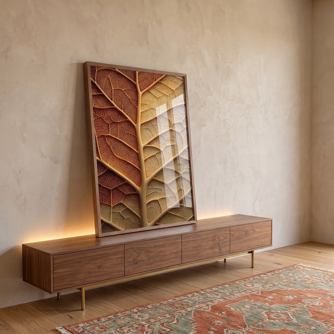 Quadro Decorativo Folha Gigante Aconchegante em ambiente decorado - quadros decorativos para sala
