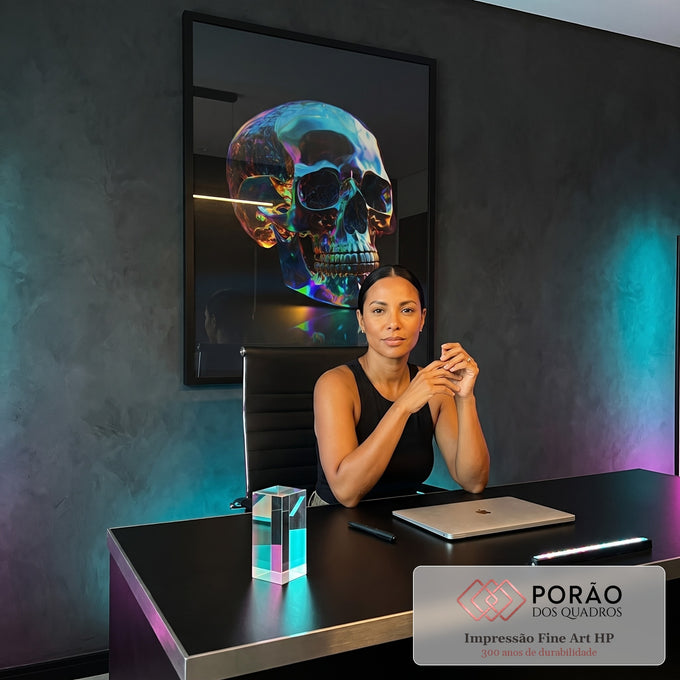 Quadro Decorativo - Crânio Colorido: Arte Urbana Vibrante em escritorio moderno - quadros decorativos para sala