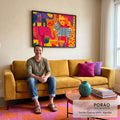 Quadro Decorativo Animais Estilizados Vibrantes em sala de estar moderna - quadros decorativos para sala