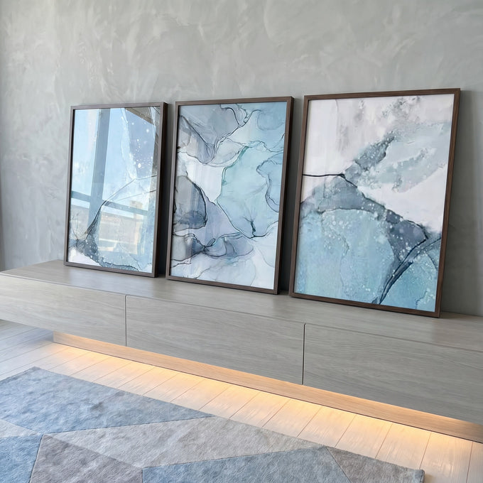 Quadro Decorativo Refúgio Abstrato em Azul ? Sua Paz Interior em ambiente decorado - quadros decorativos para sala