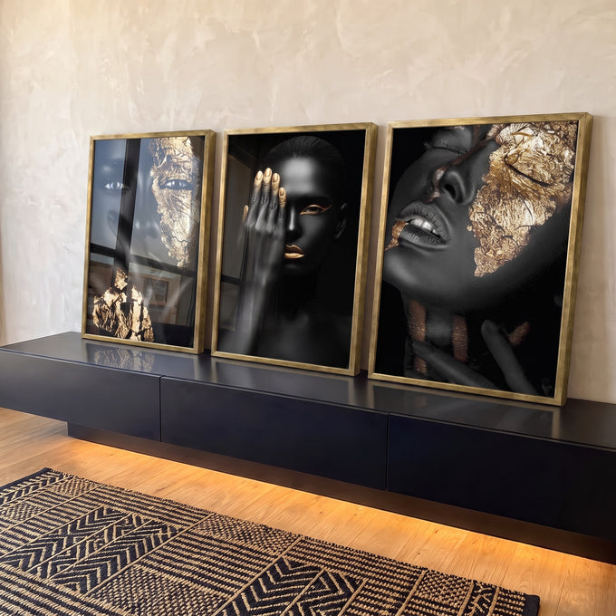 Quadro Decorativo: Beleza Dourada - Luxo e Sofisticação em ambiente decorado - quadros decorativos para sala