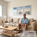 Quadro Decorativo Acalmante Pôr do Sol e Gaivotas em sala de estar moderna - quadros decorativos para sala