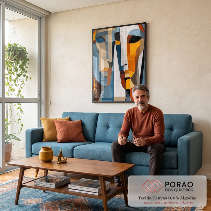 Quadro Decorativo Conexão Geométrica em sala de estar moderna - quadros decorativos para sala
