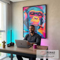 Quadro Decorativo Macaco Cool com Fones em escritorio moderno - quadros decorativos para sala