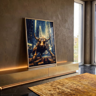 Quadro Decorativo Touro Financeiro - Arte Moderna para Inspiração e Sofisticação em ambiente decorado - quadros decorativos para sala