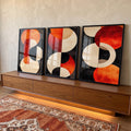 Quadro Decorativo Minimalista Circulares em Tons Alaranjados em ambiente decorado - quadros decorativos para sala