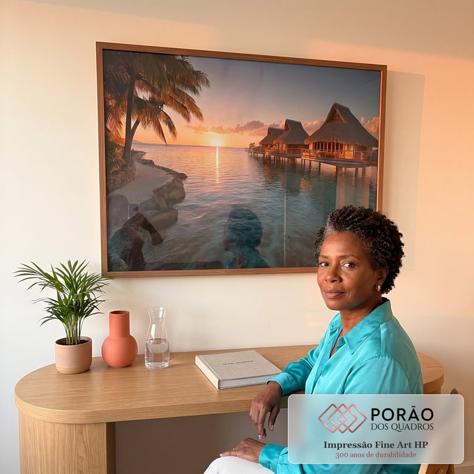 Quadro Decorativo Pôr do Sol Tropical em escritorio moderno - quadros decorativos para sala