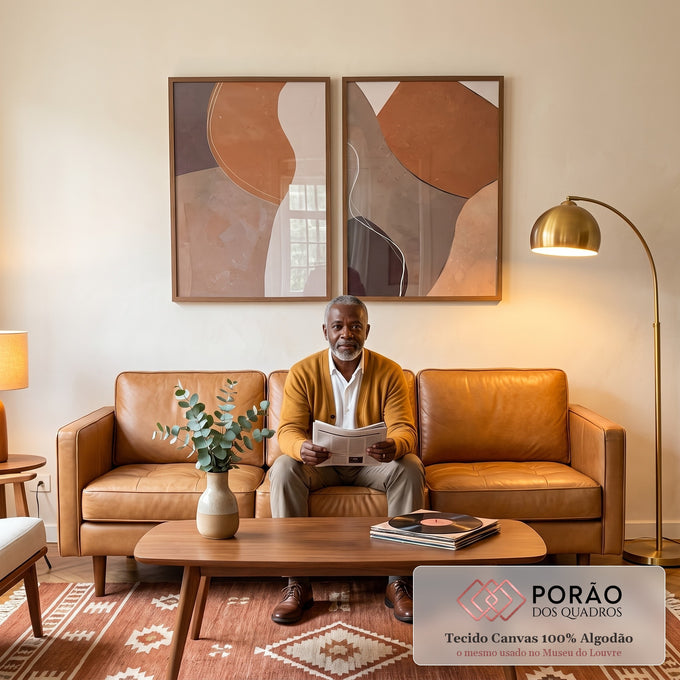 Quadro Decorativo: Tons Terrosos que Inspiram Arte em sala de estar moderna - quadros decorativos para sala