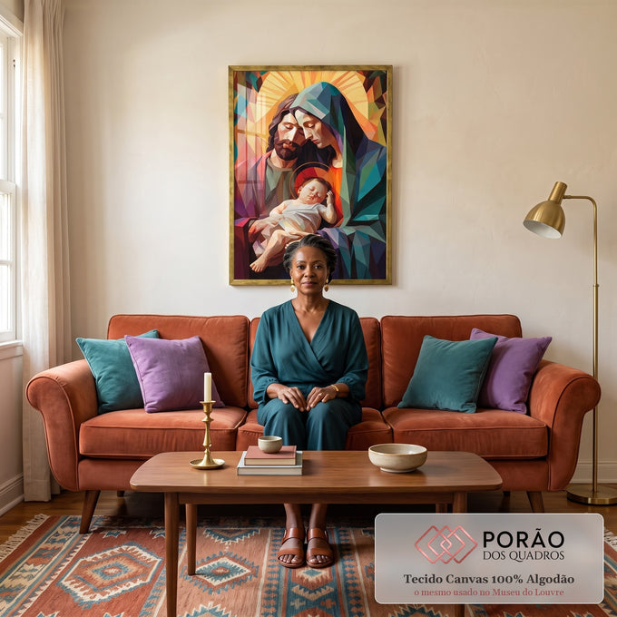Quadro Decorativo Família Divina Geométrico - Estilo Sofisticado para Sua Casa em sala de estar moderna - quadros decorativos para sala