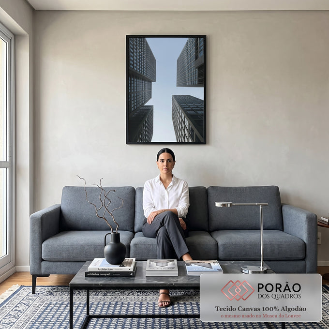 Quadro Decorativo Visões de Arranha-Céus em sala de estar moderna - quadros decorativos para sala