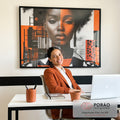 Quadro Decorativo Mulher Abstrato Laranja em escritorio moderno - quadros decorativos para sala
