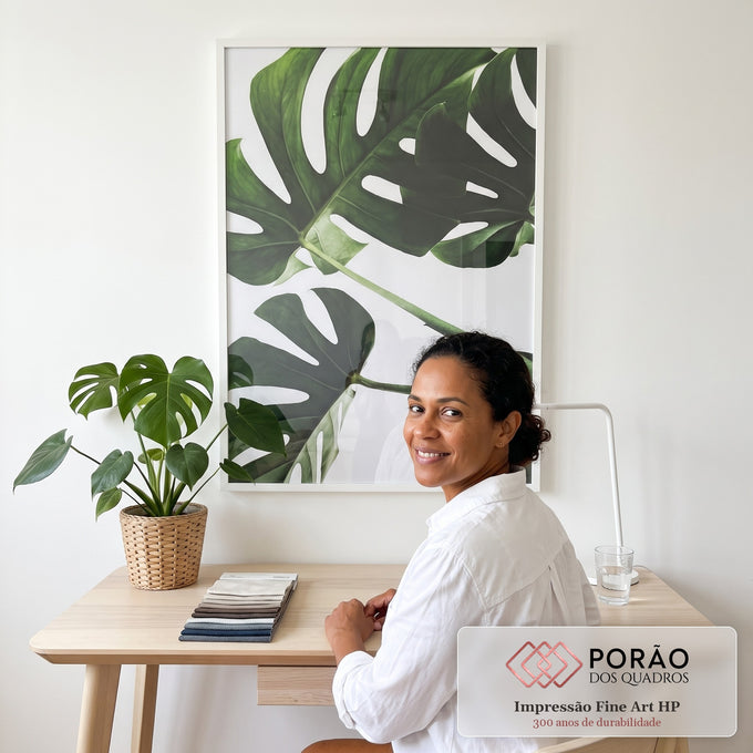 Quadro Decorativo Monstera: Elegância Verde Exclusiva em escritorio moderno - quadros decorativos para sala