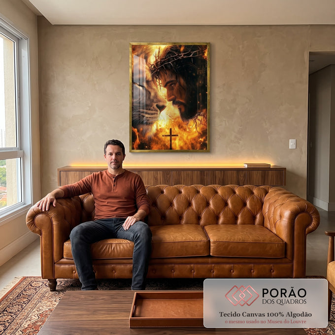 Quadro Decorativo Esplendor de Jesus e Leão de Judá Arte que Inspira em sala de estar moderna - quadros decorativos para sala