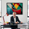 Quadro Decorativo Canoa Vermelha em Movimento em escritorio moderno - quadros decorativos para sala