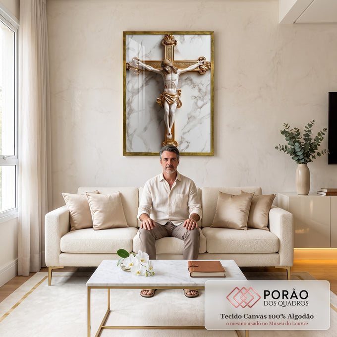 Quadro Decorativo A Cruz Do Senhor Inspiração e Elegância em sala de estar moderna - quadros decorativos para sala