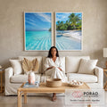 Quadro Decorativo: Refúgio Tropical Sereno e Vibrante em sala de estar moderna - quadros decorativos para sala