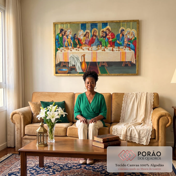 Quadro Decorativo: Última Ceia com Cores Vividíssimas em sala de estar moderna - quadros decorativos para sala