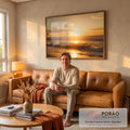 Quadro Decorativo Pôr do Sol com Serenidade em sala de estar moderna - quadros decorativos para sala