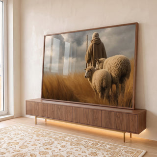 Quadro Decorativo Pastor e Ovelhas em ambiente decorado - quadros decorativos para sala