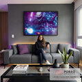 Quadro Decorativo Neon Rider: Jornada Vibrante em sala de estar moderna - quadros decorativos para sala