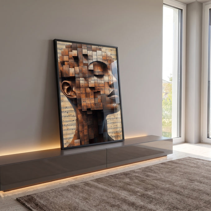 Quadro Decorativo Mulher em Tons Marrons em ambiente decorado - quadros decorativos para sala