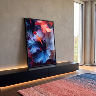 Quadro Decorativo Floral Hibisco 3 - Elegância em Tecido Canvas em ambiente decorado - quadros decorativos para sala