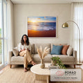 Quadro Decorativo: Crepúsculo Tranquilo na Praia em sala de estar moderna - quadros decorativos para sala