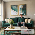 Quadro Decorativo Luxo em Mármore: Esmeralda e Dourado em sala de estar moderna - quadros decorativos para sala
