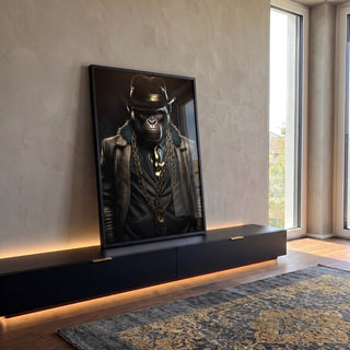 Quadro Decorativo Macaco Gangster 08 - Arte Premium para sua Casa em ambiente decorado - quadros decorativos para sala