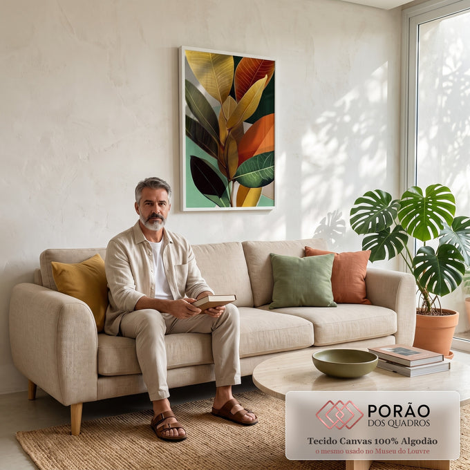 Quadro Decorativo Folhas Estilosas Natureza Moderna em sala de estar moderna - quadros decorativos para sala