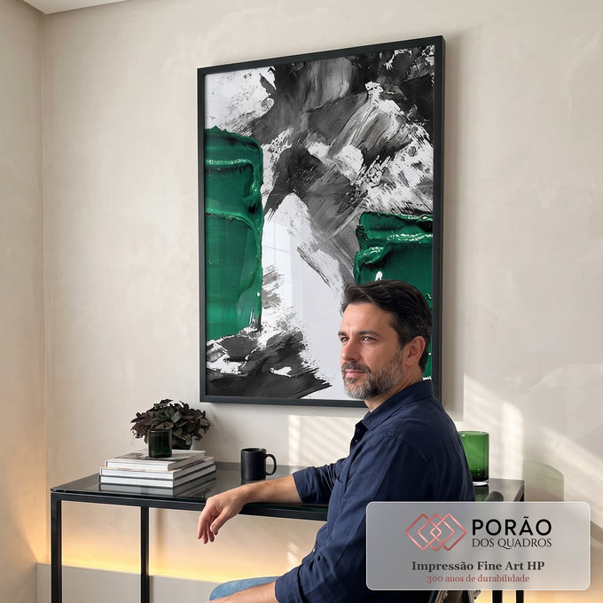 Quadro Decorativo Vibrante Pincelada Verde Única em escritorio moderno - quadros decorativos para sala