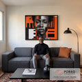 Quadro Decorativo Abstrato Mulher - Elegante em Tons Laranja em sala de estar moderna - quadros decorativos para sala