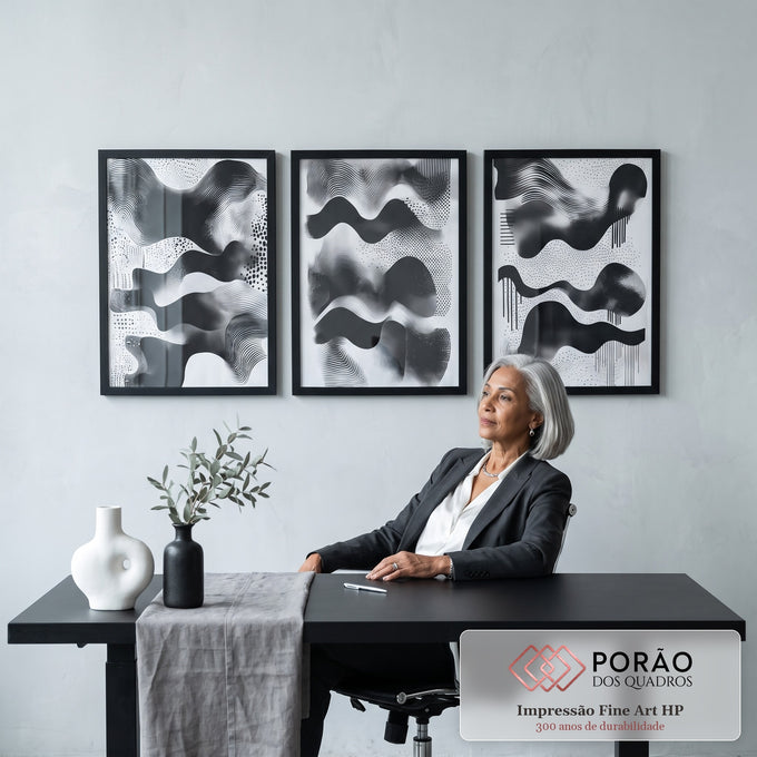 Quadro Decorativo Abstração Geométrica em Preto e Branco em escritorio moderno - quadros decorativos para sala