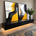 Quadro Decorativo Abstração em Ponto - Preto, Branco e Amarelo em ambiente decorado - quadros decorativos para sala