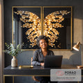 Quadro Decorativo Luxo: Asas de Borboleta Douradas em escritorio moderno - quadros decorativos para sala