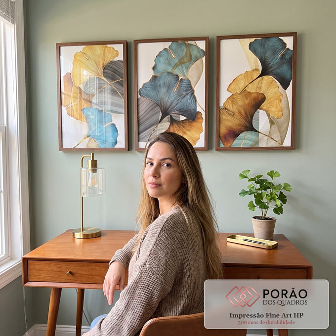 Quadro Decorativo Arte Contemporânea Ginkgo: Inspiração Única em escritorio moderno - quadros decorativos para sala