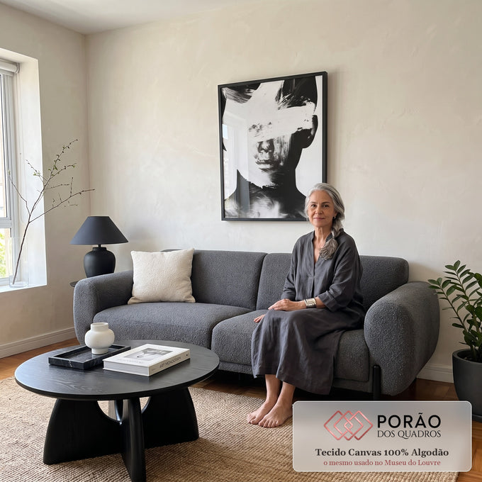 Quadro Decorativo Mistério em Preto e Branco em sala de estar moderna - quadros decorativos para sala