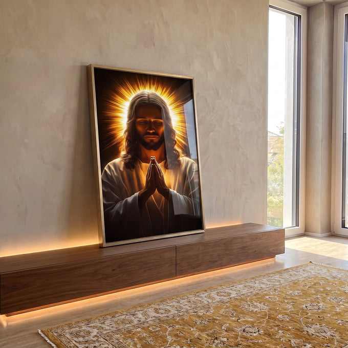 Quadro Decorativo A Oração de Cristo em Luz Divina em ambiente decorado - quadros decorativos para sala