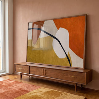 Quadro Decorativo: Abstração Vibrante em Laranja e Preto em ambiente decorado - quadros decorativos para sala