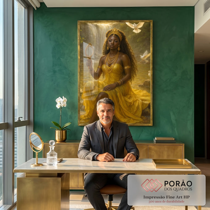 Quadro Decorativo Orixá Oxum: Serenidade e Luz em escritorio moderno - quadros decorativos para sala