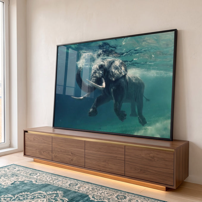Quadro Decorativo Serenidade do Elefante na Água em ambiente decorado - quadros decorativos para sala