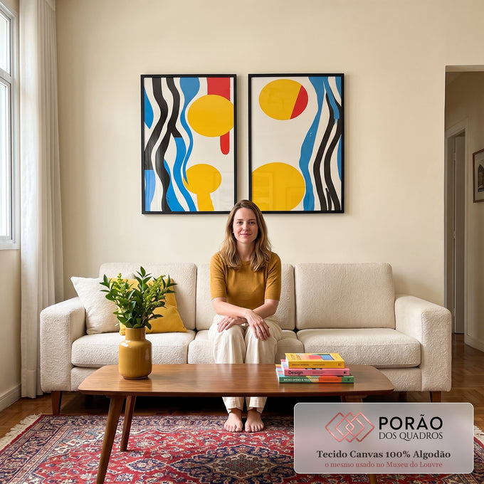 Quadro Decorativo Cores e Formas - Abstração Contemporânea em sala de estar moderna - quadros decorativos para sala